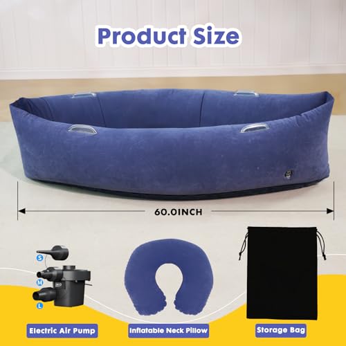 Image of Bmag Sensory Chair for Kids, Inflatable Peapod Canoe with Neck Pillow, 60 inch Sensory Pod Seating ADHD Toy Gift for Autistic Children, Includes Electric Air Pump, Dark Blue