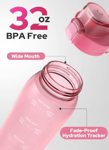 Image of Opard Zip 32oz Plastic Water Bottle Dishwasher Safe, Leakproof Flip-Top Lid, BPA Free Tritan, Wide Mouth Reusable Sports Water Bottle for Gym Hiking Commuting Outdoor Travel and School