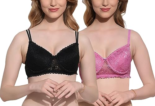 Image of FIMS - Fashion is my style Women Cotton Lycra Floral Lace Lightly Padded Bra Wired Seamless Fullcoverage Multicolor Cup- B