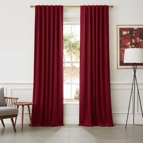 NICETOWN Red Velvet Curtains and Drapes 108 inches Long, Extra Long Elegant Rustic Warm Home Decor High Ceiling Wall Backdrop for Holiday Vibe (Set of