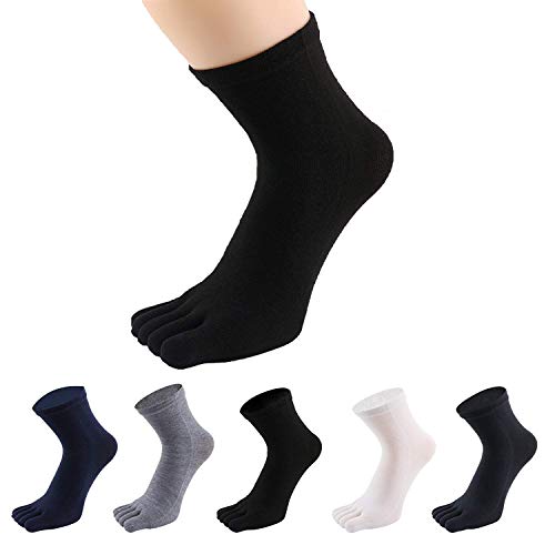 PACKGOUT #1 MENS 5 PAIRS TOE SOCKS Soft & Breathable Five Finger Running Socks White, Light grey, Black, Dark grey, Dark blue free size