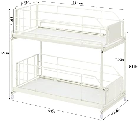 Nandae Under Sink Storage Set of 2 ,Cupboard Organizer with 2 Tier Sliding Drawer , Stackable Kitchen Storage Cabinet Organizer , Space Saving Solution White