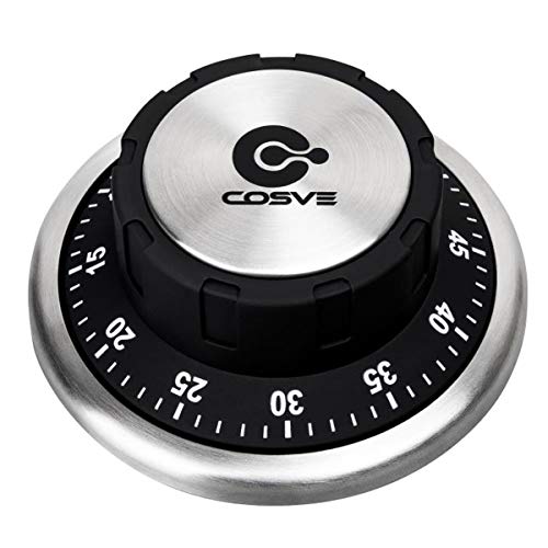 COSVE Manual Kitchen Timer, 60 Minutes Countdown Loud Alarm Mechanical Rotating Timer Magnetic Stainless Steel for Cooking Baking