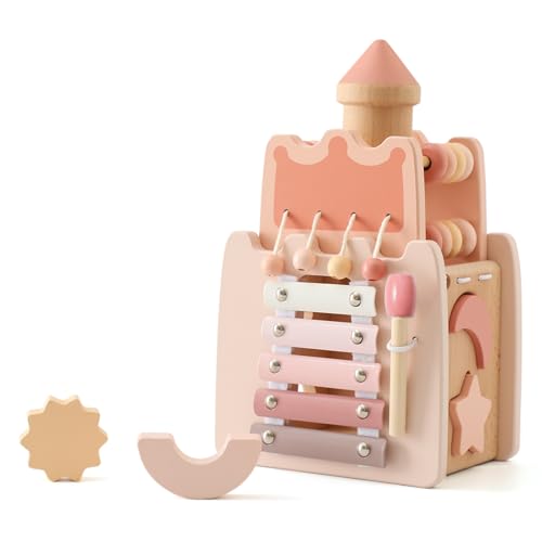 Cube de motricité en bois 5 en 1 et jouet bébé Montessori château
