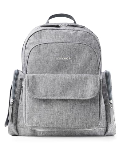 Skip Hop Mochila para fraldas com trocador portátil, 9 bolsos no total, bolso para lenços de fácil acesso, bolso lateral com zíper, bolsa para bagagem e alças de carrinho, serve para um laptop de 15