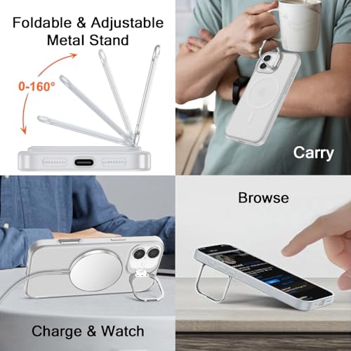 Image of TheGiftKart Hybrid Matte Frosted Back Cover Case for iPhone 17 Compatible with MagSafe | Built-in Stand | Shockproof Hard Back Cover Case for iPhone 17 (PC & TPU, Translucent White)
