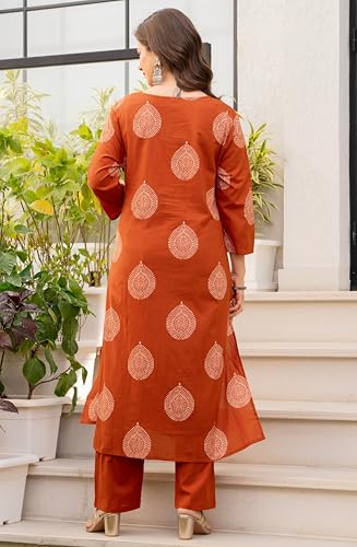 Image of rytras Women Woman Pure Cotton Straight Kurta Sets with Palazzos Pants & Dupatta|Kurti Set for Woman|Suit Set for Women Cotton