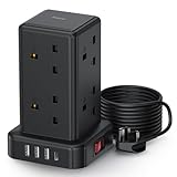 Tower Extension lead 3M, [13A 3250W] Surge Protection Extension lead with Switch, 8 AC Outlets & 4 USB Ports Plug Extension Socket, Extension Cable 3M Mini Power Strip for Office, Home, Kitchen