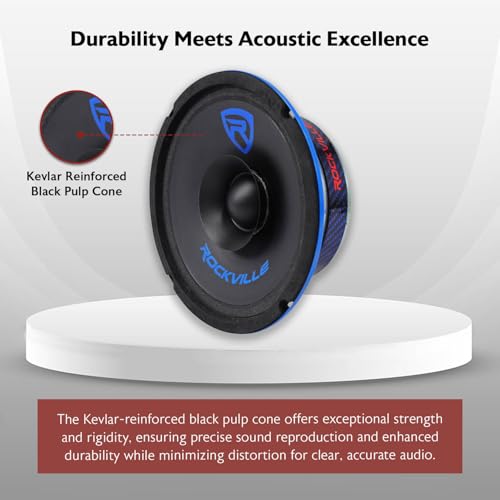 Image of Rockville RM64SP Mid-Range Car Speaker, 6.5 inch, 120W, 4 Ohm, Dual Cone, Kevlar, Foam Suspension, Bullet Phase Plug, CEA Compliant, Perfect for Car Audio | 120W Peak / 60W RMS CEA Rated, Kevlar Cone, Dual Cone, 2.2 inch Slim Mount, 60 oz Magnet, 1.5 inch Voice Coil, Wire Mesh Grilles