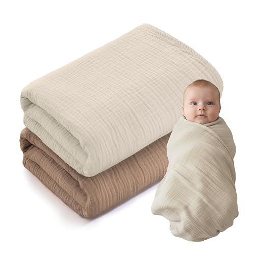 Muslin Swaddle Baby Blankets - 2 Pack, 100% Cotton, Soft & Breathable