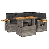 Massbinet Lounge Sofa Gartenmöbel Set Balkonmöbel mit Verstellbare Tischplatte Stauraum mit Wasserfestem Beutel Poly Rattan Grau