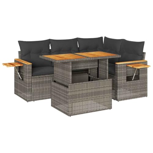 vidaXL Salon de Jardin 4 pcs avec Coussins Gris résine tressée Acacia, Ensemble de canapés d'extérieur, Ensemble de canapé d'angle de Jardin, Meuble...