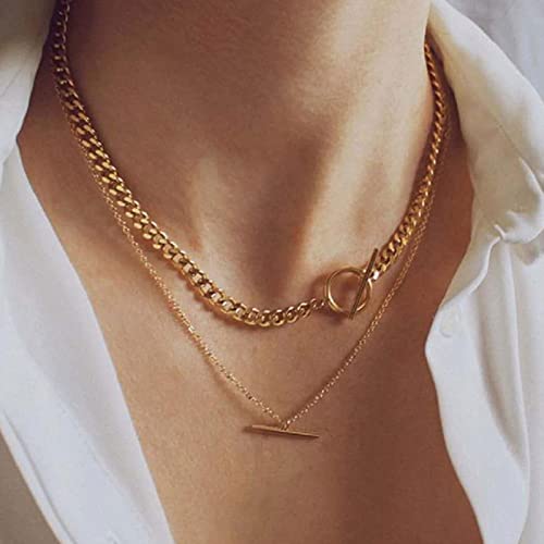 DIGUCFH Punk Thick Chain Heart Necklace Retro Gothic Rock Gold Color Silver Color Geometric Clavicle Necklace Jewelry Gift-IPA0697-1