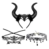 RELKLYU 1 Diadema Mágico De Cuernos, 1 Garilla Y 1 Máscara para Ojos De Encaje, Accesorios De rol, Accesorios para Disfraces De Fiesta.