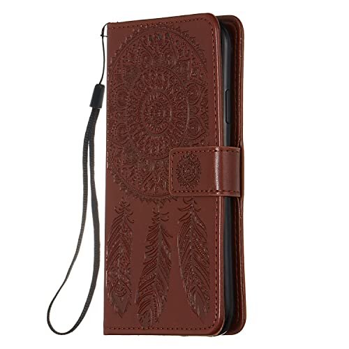 Coque iPhone XR boîtier de portefeuille antichoc protection folio fleur 3D marron