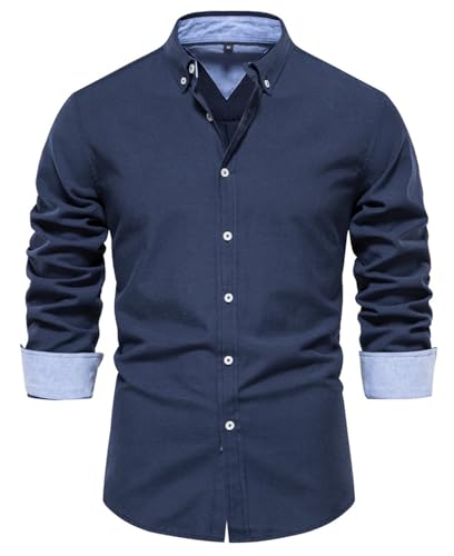 Men's Oxford Shirts Regular Fit Button Down Shirt Business Casual Shirts Long Sleeve Dress Shirt Solid Oxford Shirt