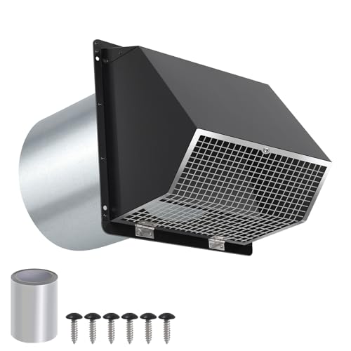 Image of 6 Inch Hooded Wall Vent with Screen and Damper,6 inchExhaust Vent Dryer Vent Cover Outside,6 inch Vent Cover Exterior Wall Vent Cap for Kitchen Range Hood Vent Dryer Air Vent Bathroom Exhaust,Galvanized Steel