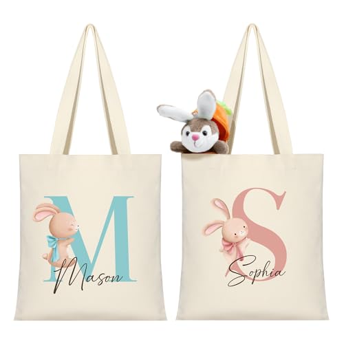 Party to Be Custom Easter Bag with Initial & Name Personalized Easter Bags for Girls Boys Reusble Customized Tote Bag for Egg Hunts 02