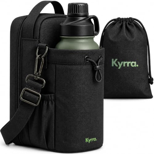Image of Magnetic Gym Water Bottle Holder With Strap For Men And Women Universal Fit Multiple Pockets Sling Bag Secure Lockable Zippers Easy Access Phone Holder Water Resistant Perfect For workout, Black,