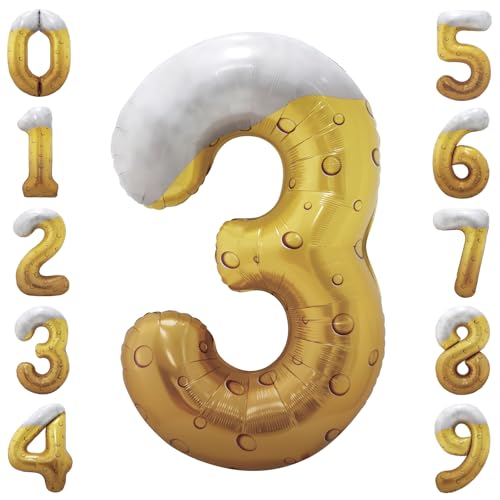 Beer Balloons 40 Inch Funny Birthday Number Balloon Cheers to 30 Years Beer Birthday Decorations for Men Number 3
