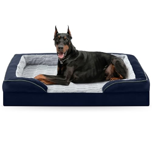 Image of FURTIME Orthopedic Dog Bed for Extra Large Dogs - XL Plus Washable Dog Sofa Beds, Supportive Foam Pet Couch Bed with Removable Washable Cover, Waterproof Lining and Nonskid Bottom, Navy Blue
