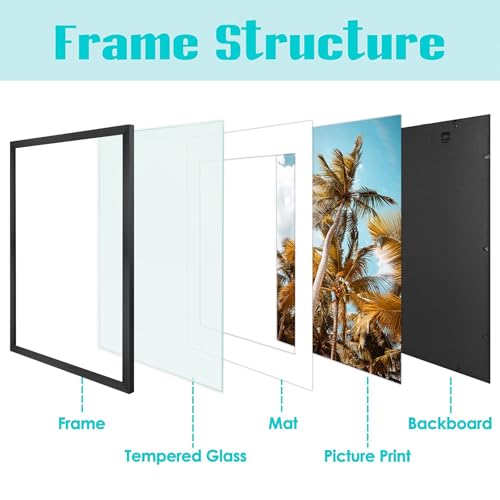 Image of Frametory, 18x24 Picture Frame with Mat for 16x20 Picture - High Definition Glass Wide Molding - Preinstalled Wall Mounting Hardware (Black, 3 Pack)