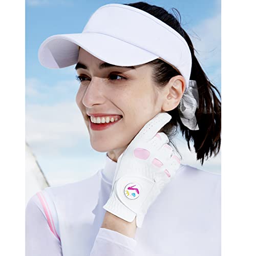Finger Ten Women’s Leather Golf Glove With Ball Marker Extra Grip Pack, Left Right Hand Pink Fit Woman Girl, Size Small Medium Large Xl (Large, Ambidextrous) #TOP4