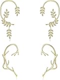 LOLIAS 4 Stück Schlangen Ohrmanschetten Leaf Wrap Ear Cuff Crawler Kletterer Ohrringe für Damen No Piercing Deer Clip on Wrap Around Fake Knorpel CZ Ohrmanschetten