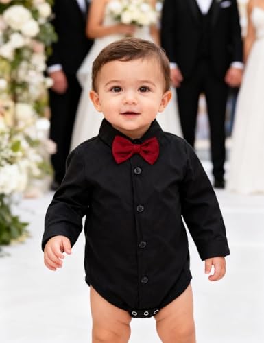A&J DESIGN Infant Baby Boys Dress Shirt Bodysuit Gentleman Formal Wedding Long Sleeve Rompers3