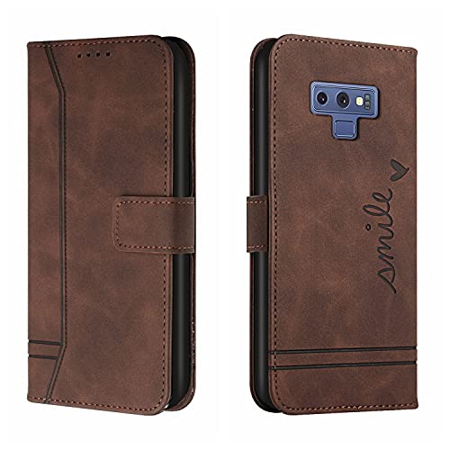 Bravoday Coque pour Galaxy Note 9, Etui Cuir avec Magnetique, Flip Pochette Housse pour Galaxy Note 9 Protection, Marron