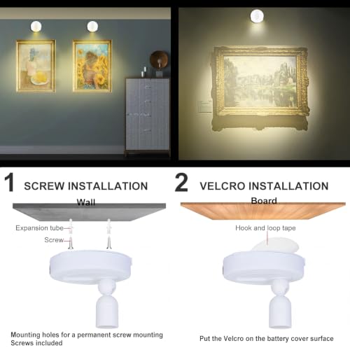 Image of LED Spotlight, Rechargeable Plant Lights, Uplights Indoor | 3 Lighting Modes Battery Powered Picture Light with Remote, Mini Spotlights for Displays Artwork Painting Cabinet, White