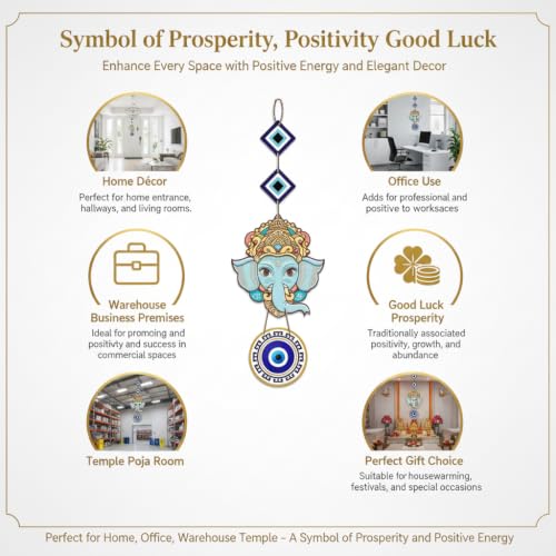 Image of Ganesh Ji Evil Eye Wall Hanging for Home Entrance | Nazar Suraksha Decorative Hanging | Vastu Wall Decor for Positive Energy, Good Luck & Prosperity | Home, Office & Shop Decoration
