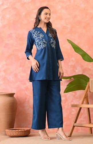 Image of Asmeriyo Women Embroidery Co Ord Set with Side Pocket | Women 2 Pic Kurta Set I Fancy Kurta Set | Stylish Kurti Outfit | Co-Ordination Wear | Festive and Casual wear (211-C-D-19-02)
