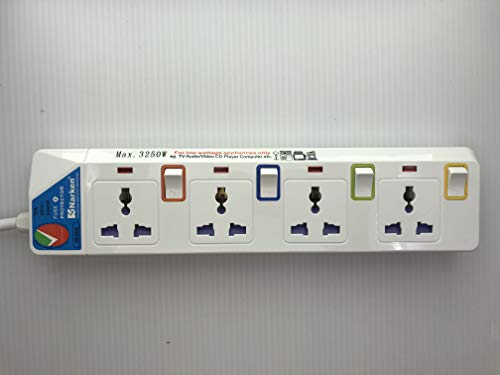 Narken Sister-A UK 13A Standard Grounding 4 Gang Electrical Extension Socket with Fuse Protector 4 Way 3 Meter Cable (4 Way 3 Meter)