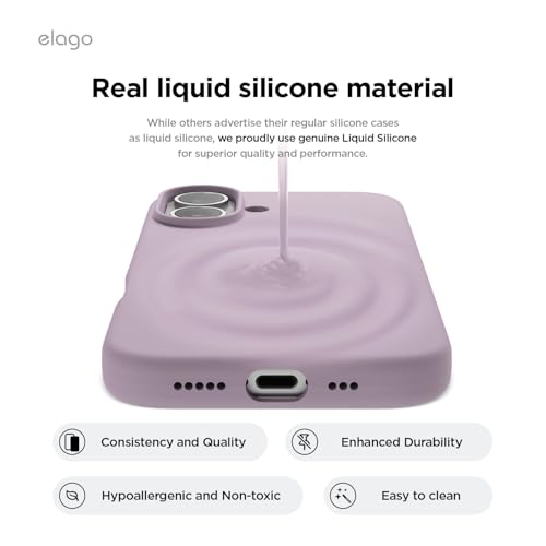 Image of elago Compatible with iPhone 16 Case, Premium Liquid Silicone Case, Full Body Protective Cover, Shockproof, Slim Phone Case, Anti-Scratch Soft Microfiber Lining, 6.1 inch (Soft Purple)