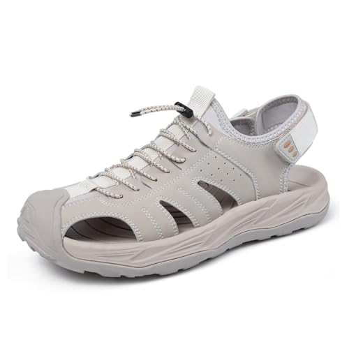 Men's Platform Hiking Sandals with Arch Support Lightweight Breathable Non-slip Closed Toe Adjustable Hook Loop Lace-up Sport Sandals for Summer Daily Casual Wear