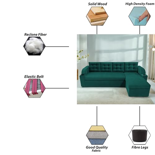 Image of Casaliving Grance LHS 6 Seater Corner Sofa Cum Bed for Living Room (Pine Fabric) Premium Fabric Sofa Set