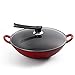 ZXFDMSWJ Gusseisen-Wok-Pfanne Unendlicher Wok Emaille-Wok 36 cm Dicker Antihaft-Doppelohr-Roheisen-Kocher Universal, Holzabdeckung