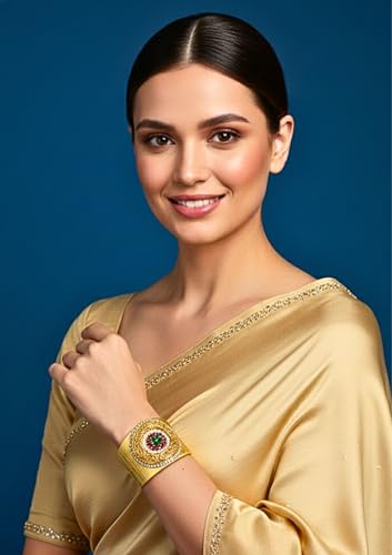 Image of Mansiyaorange CZ AD Stone Gold-Plated Fancy Floral Cuff Bangle Bracelet