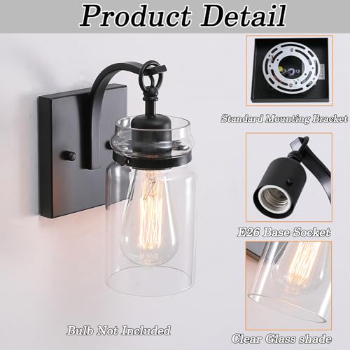 Image of Black Wall Sconces Lighting Fixtures with Clear Glass Indoor 1-Light Bathroom Wall Sconce for Bathroom Hallway Stairwell