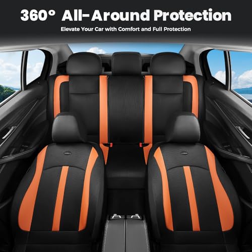 Image of FLORICH Front Car Seat Covers, Breathable Mesh Automotive Seat Cover, Universal Seat Covers Car Interior Protectors Cushion for Most Cars&SUV-Orange