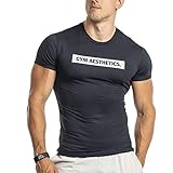 GYM AESTHETICS Herren Logo T-Shirt 'Intensity' Enge Passform Schnelltrocknend Bewegungsfreiheit UV-Schutz, Für Fitness und andere Sport in Schwarz