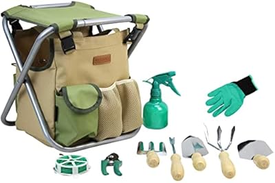 INNO STAGE 10 Piece Gardening Hand Tools Set with Garden Storage Tote Bag and Seat-Best Garden Tools Kit Organizer Valentine's Day Gifts
