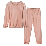 LACOFIA Damen Schlafanzüge Warme Polar Fleece Pyjama Set Winter Langarm Hausanzug Paar Nachtwäsche Mit Lange Oberteile Und Hosen Für Frauen Rosa M
