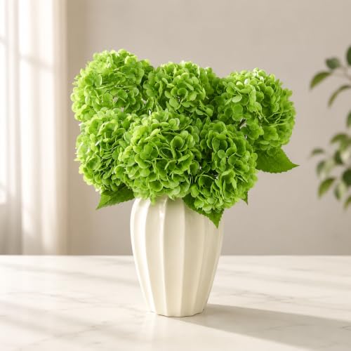 Image of CURATED CART Hydrangea Artificial Flowers with Stem, 1 Stick for Home Decor, Party, Living, Office Table, Realistic Look, Fake Flowers, 12 Inch, Green