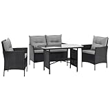 SVITA Dallas Gartensitzgruppe Polyrattan 4-teilig Outdoor Set mit 2 Sesseln 2er-Sofa & Esstisch Wetterfestes PE-Rattan Stahlrahmen & Sitzkissen Schwarz