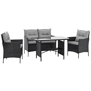 SVITA Dallas Gartensitzgruppe Polyrattan 4-teilig Outdoor Set mit 2 Sesseln 2er-Sofa & Esstisch Wetterfestes PE-Rattan Stahlrahmen & Sitzkissen Schwarz