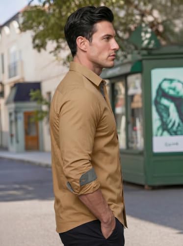 Image of Men's Cotton Blend Shirt with Solid Long Sleeves Spread Coller Neck Regular Fit Single Chest Pocket and Standard Length | Cotton Casual Shirt for Man