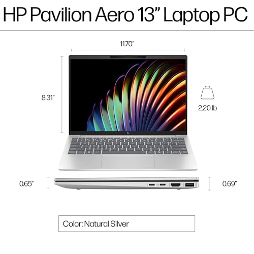 Image of HP Pavilion Aero 13 Laptop 2025 13.3 inch WUXGA 1920 x 1200 AMD Ryzen 7 8840U, 8-core, AMD Radeon Graphics, 16GB LPDDR5, 512GB SSD, Backlit KB, Wi-Fi 6E, Bluetooth 5.3, 5MP IR Camera, Windows 10 Home