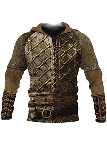 Hommes Viking Hoodies Mode Rétro Viking Mythologie Armure Imprimer Pull À Capuche Sweat Couleur4 L Cover